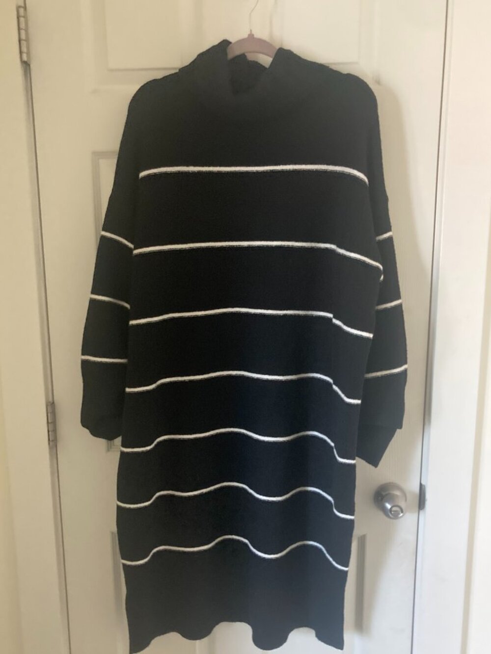 NWT Ava & Viv Black White Striped Turtleneck Knit Sweater Dress XXL